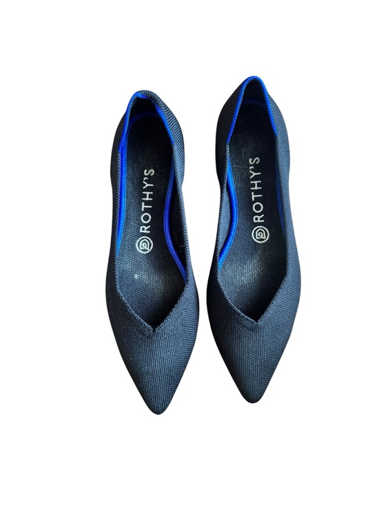 Rothy's Shoes - Rothy's Black Knit Pointed Flats with Blue Trim